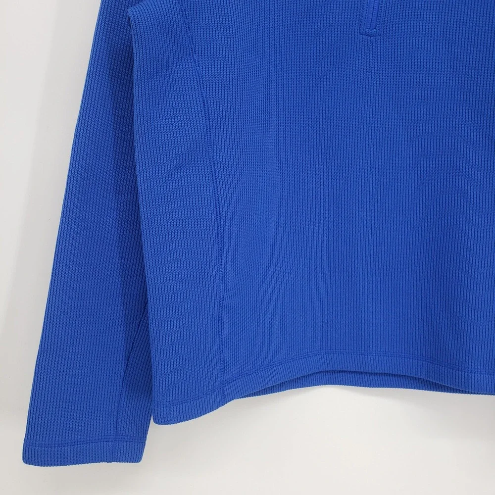 The North Face Ribbed Knit Quarter Zip Pullover Men M Blue Fleece Lined Sweater